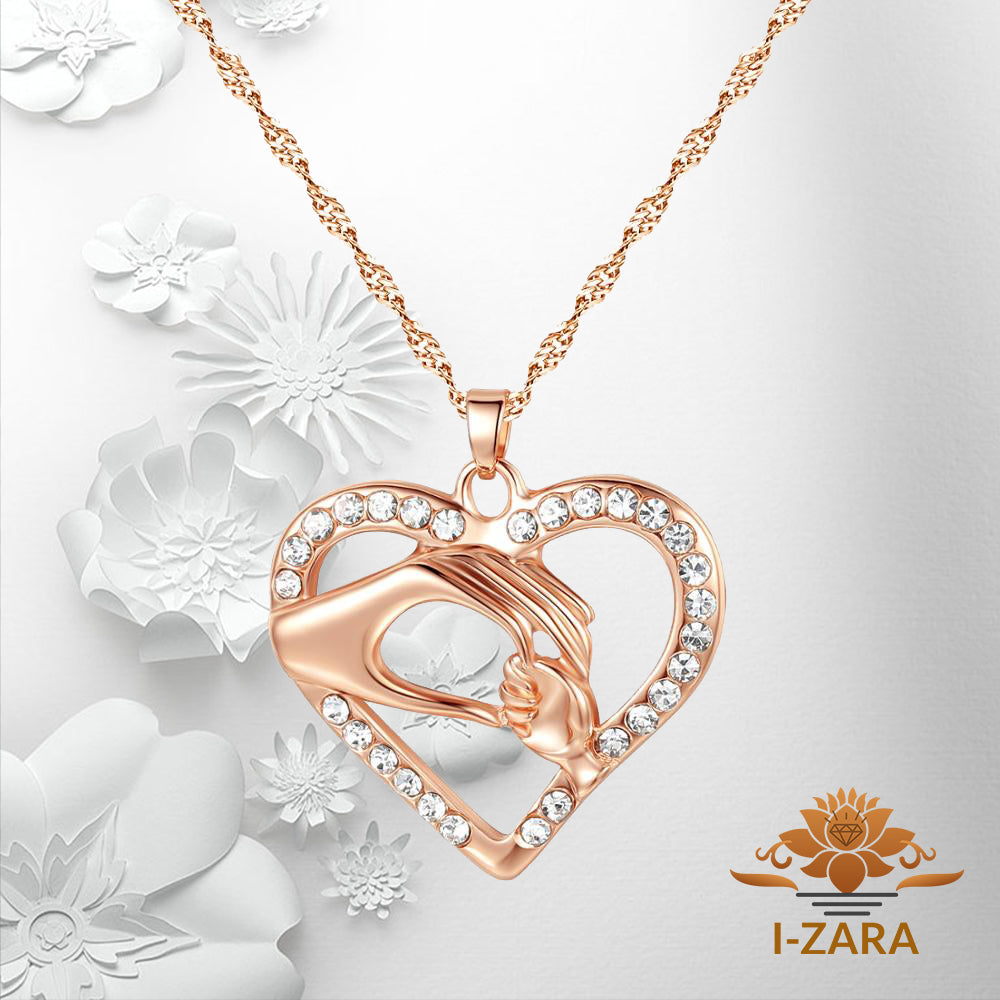 Rose Gold Mother and Child Hand in Hand Pendant Necklace Online 