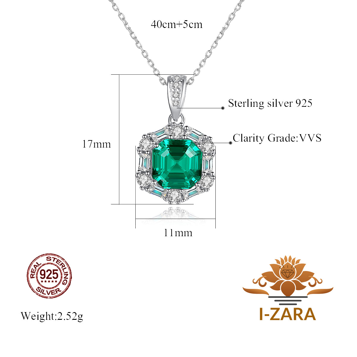 Emerald Gemstone With Diamond Accents Pendant Necklace for Women's