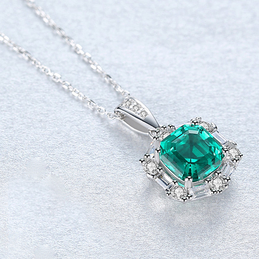 Emerald Gemstone With Diamond Accents Pendant Necklace for Women's