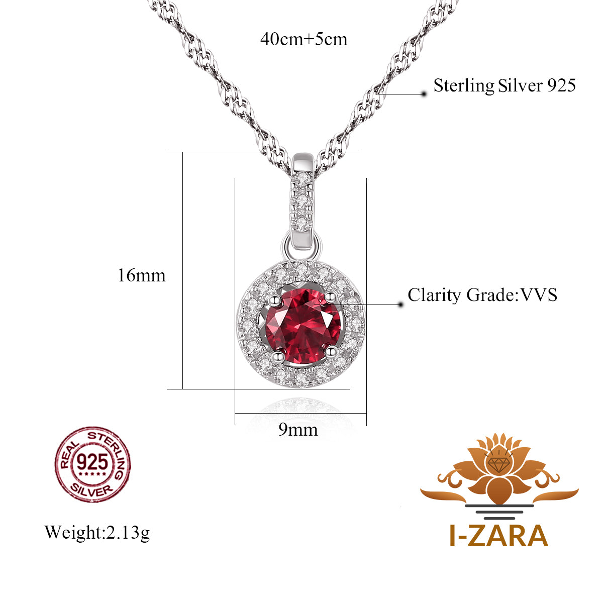 Women's Great Quality Rhodium Plated Round-cut Ruby Gemstone Necklace