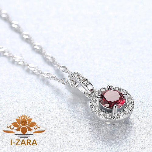 Women's Great Quality Rhodium Plated Round-cut Ruby Gemstone Necklace