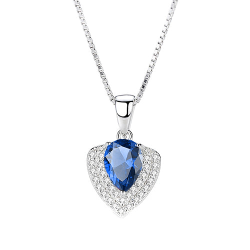 Rhodium Plated Pear Heart Sapphire Gemstone Necklace for Women's 2021