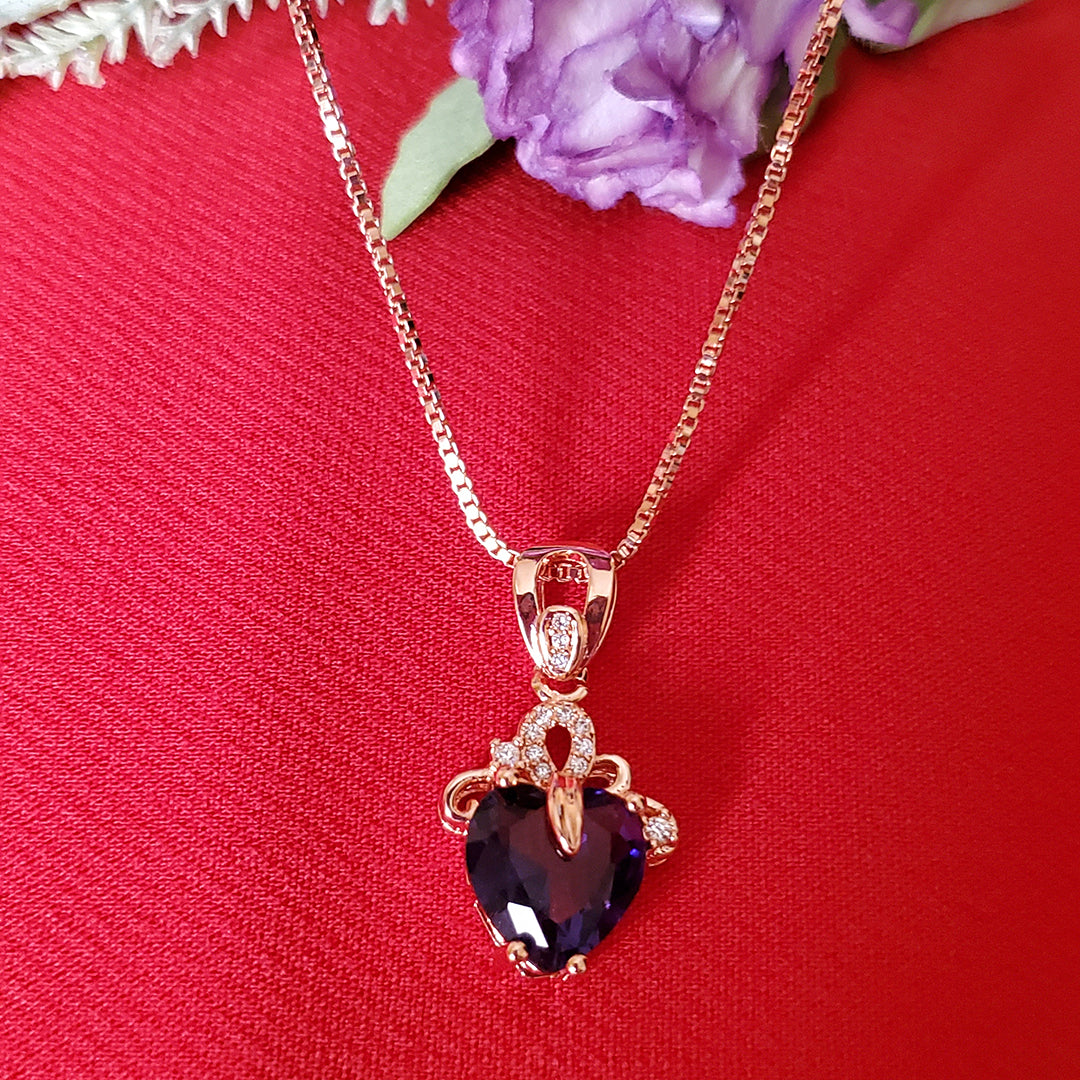 Elegant 18k Rose Gold Plated Amethyst Crystal Heart Pendant Necklace