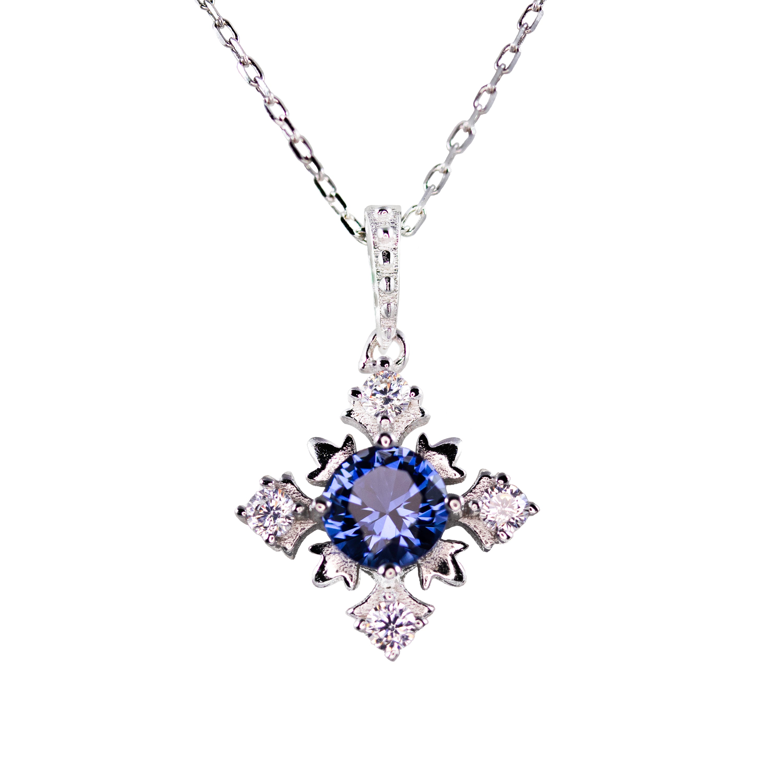 Women's Rhodium Plated 925 Sterling Silver Gemstone Snowflake Necklace