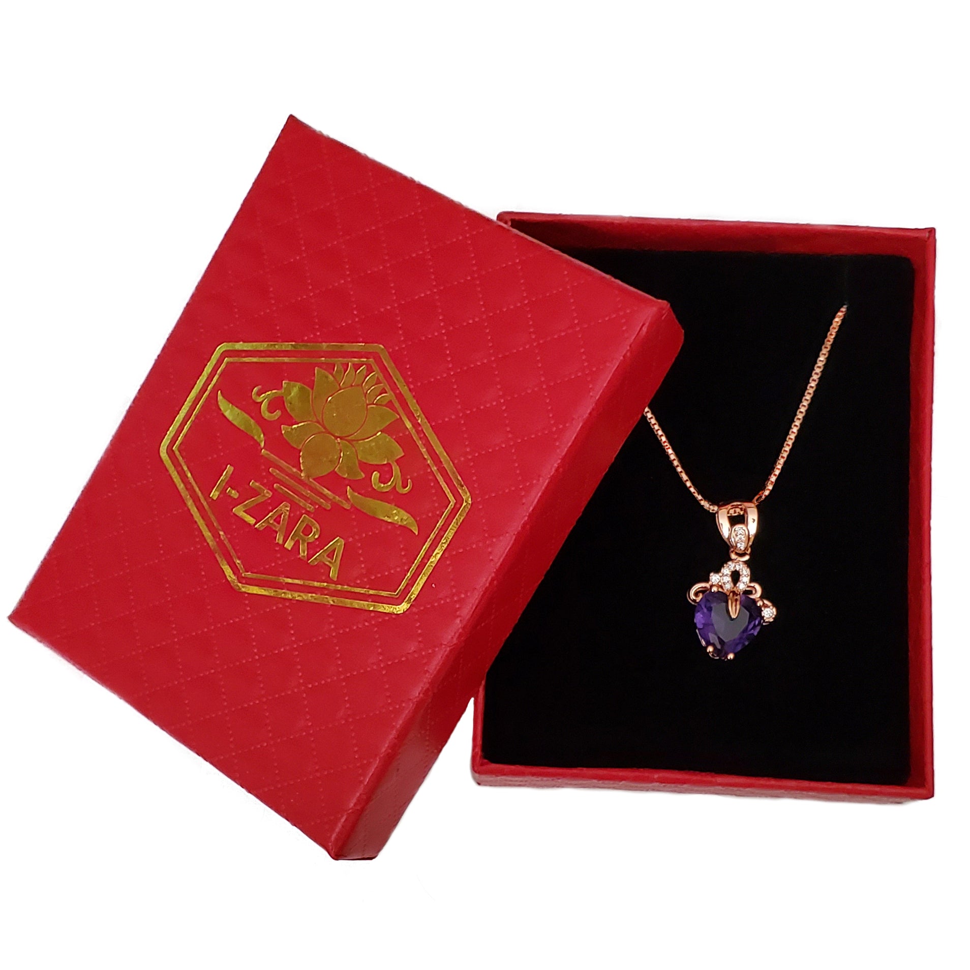 Elegant 18k Rose Gold Plated Amethyst Crystal Heart Pendant Necklace