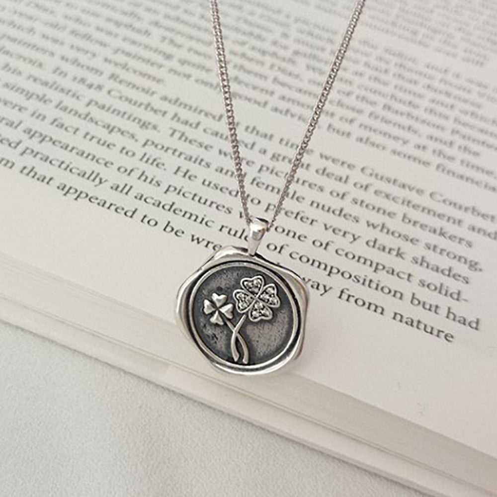 Four Leaf Clover Coin Pendant Necklace