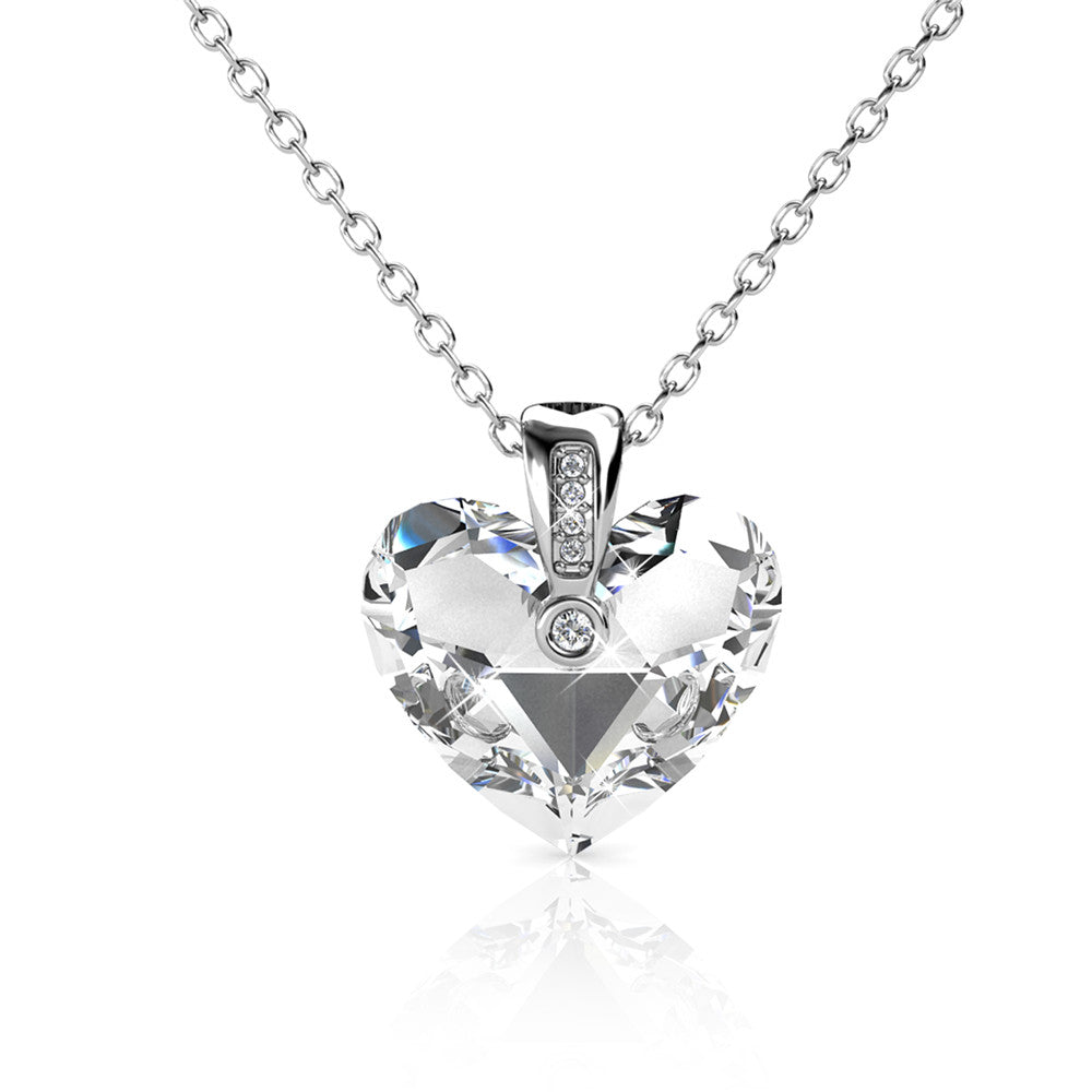 Best Women's Rhodium Plated Heart Necklace Made With Swarovski Crystal