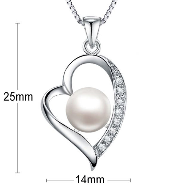 Women Classic Silver Sterling Fresh Water Unique Pearl Heart Pendant