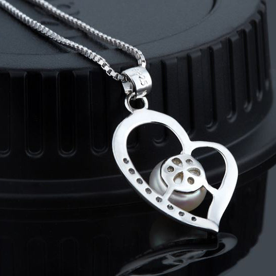 Women Classic Silver Sterling Fresh Water Unique Pearl Heart Pendant