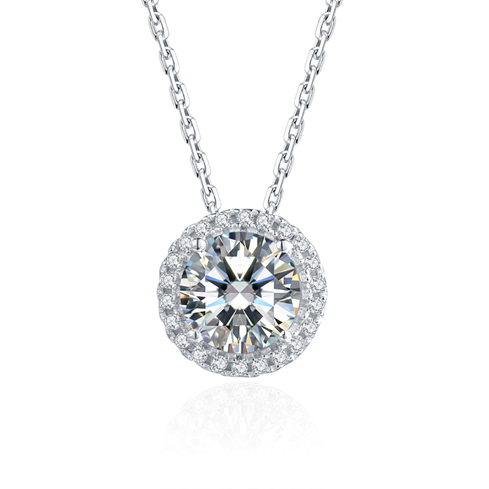 1ct Moissanite Diamond Halo Pendant Necklace