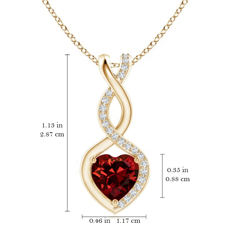 Women's Classic Orange-red Infinity Heart Pendant With Diamonds