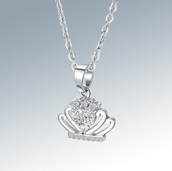 Women's White Gold Plated 925 Sterling Silver Crown Pendant Necklace