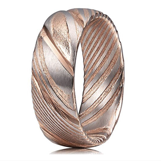 Best Men's Classic Great Quality 14k Rose Gold Damascus Steel Ring